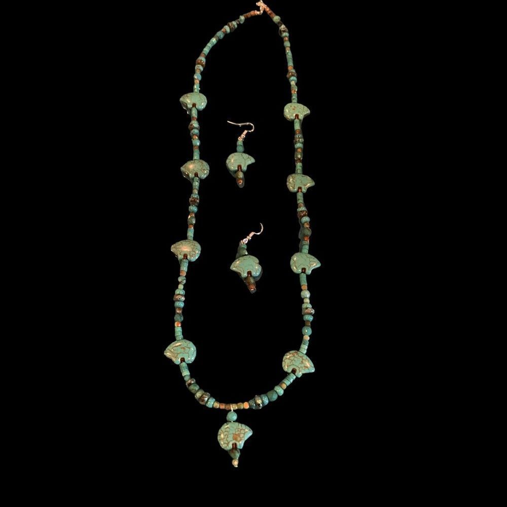 Zuni Bear Fetish Necklace Earring Set